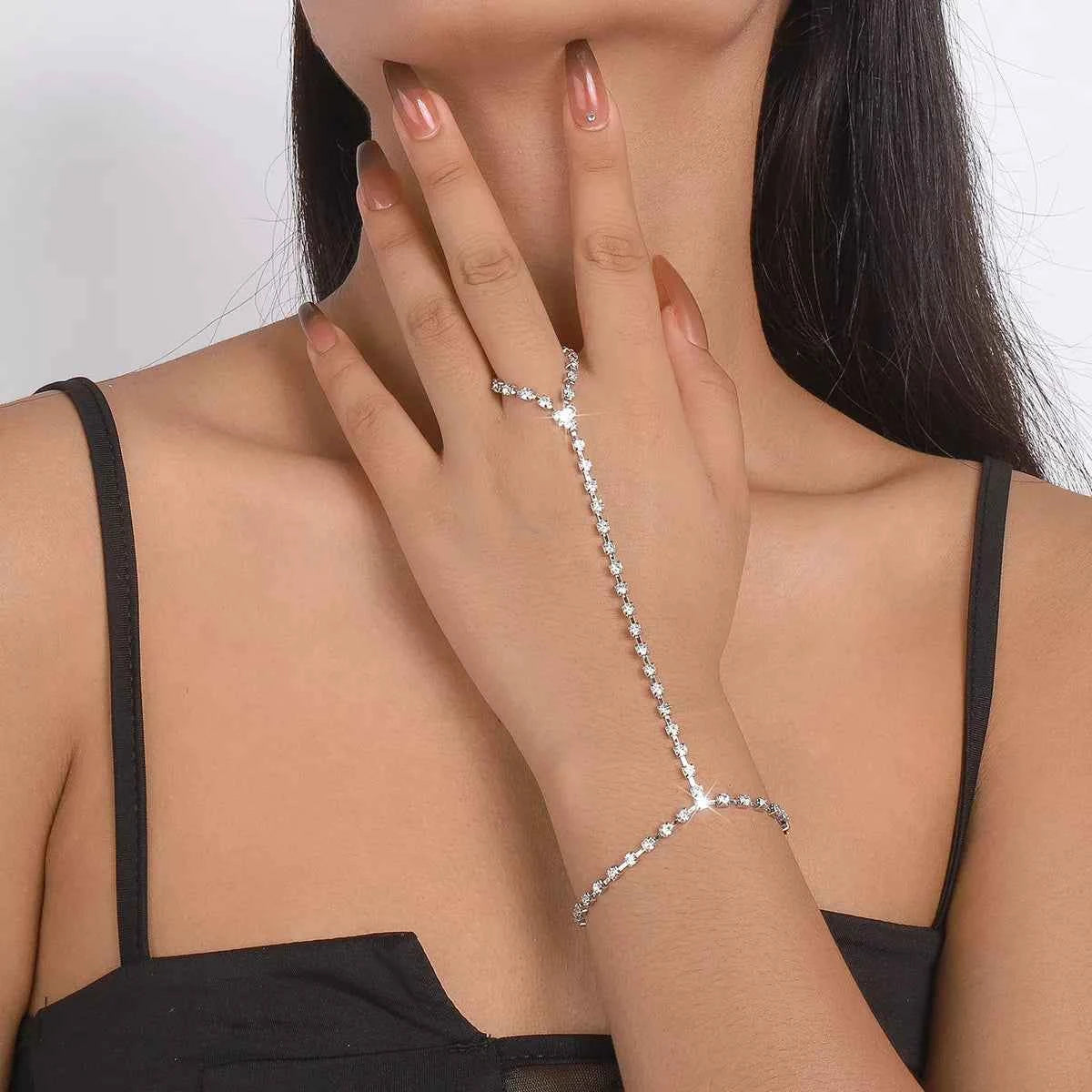 Alloy Rhinestone Bracelet with Ring