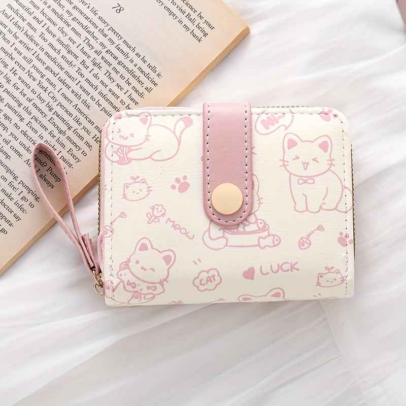 Printed Cute Bear Women's Wallet - Original Minimalist Japanese Style Tri-Fold Snap Closure Student Short Women's Coin Purse Clutch