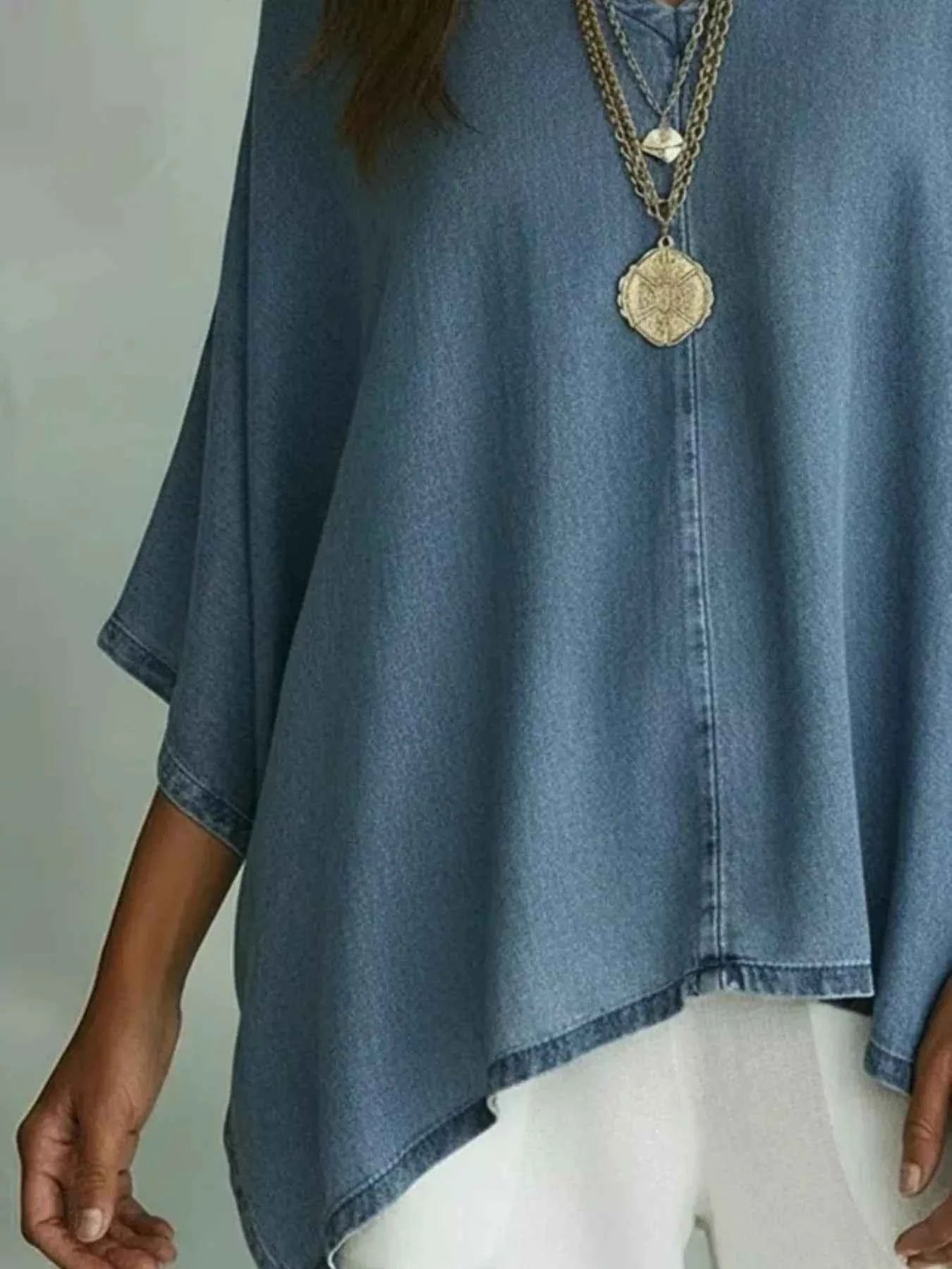 V-Neck Batwing Sleeve T-Shirt