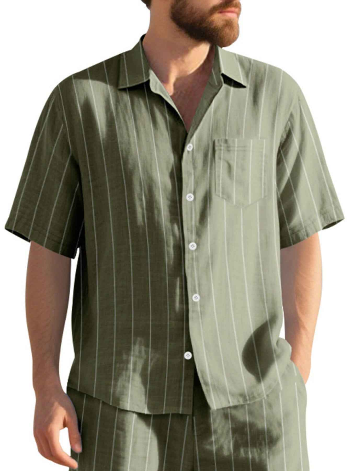 Men's Full Size Casual Striped Short Sleeve Shirt Plus Size