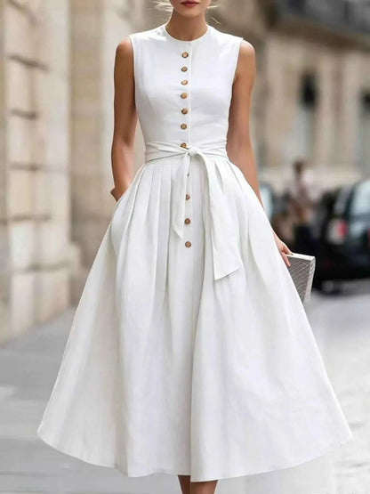 Full Size Sleeveless Button-Front Belted Midi Dress Plus Size