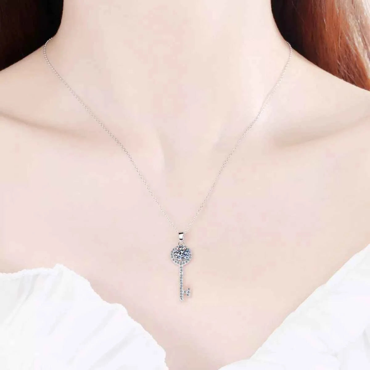 1 Carat 925 Sterling Silver Moissanite Key Pendant Necklace