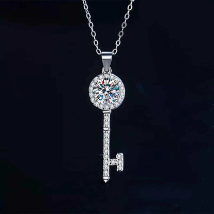 1 Carat 925 Sterling Silver Moissanite Key Pendant Necklace