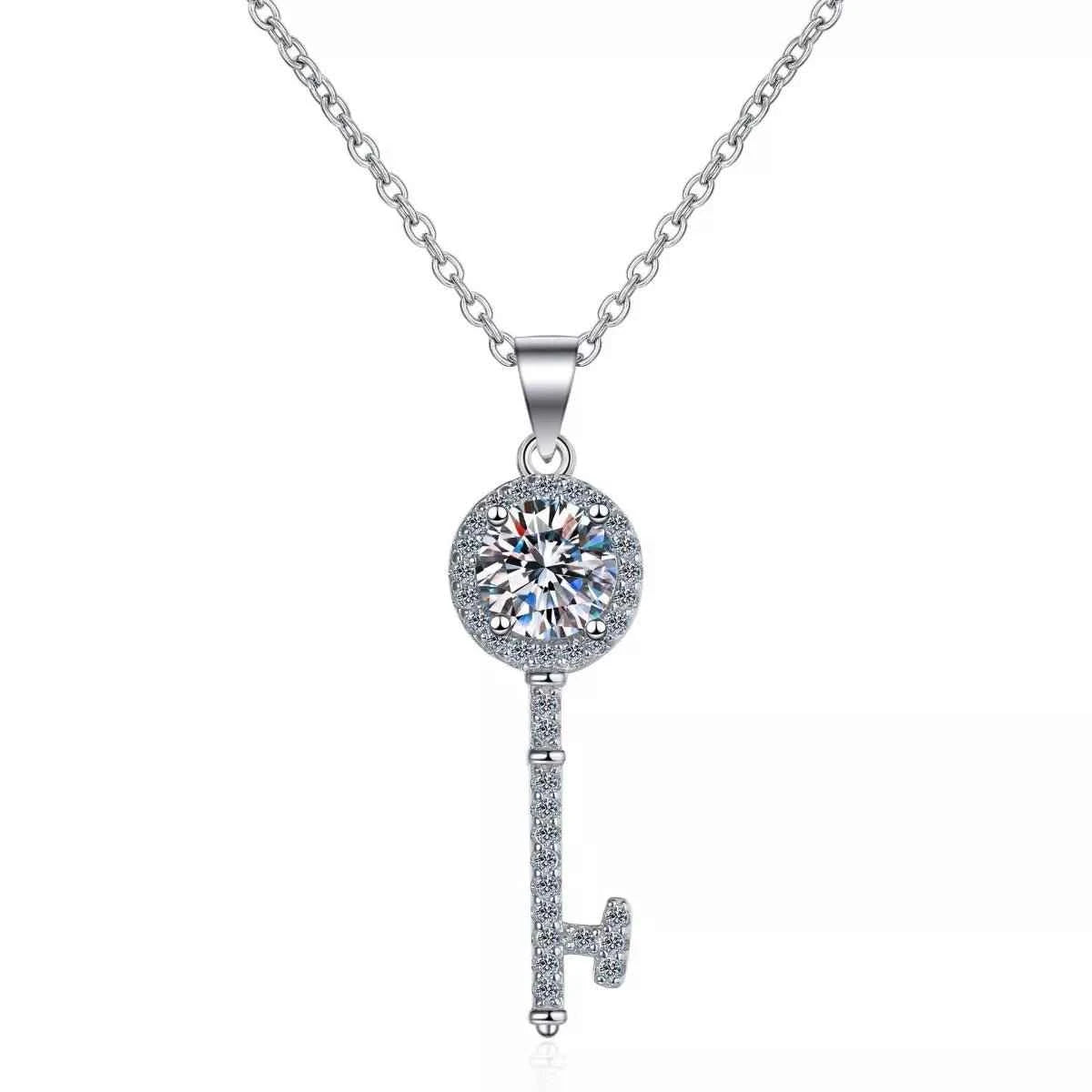 1 Carat 925 Sterling Silver Moissanite Key Pendant Necklace