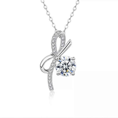 1 Carat Moissanite 925 Sterling Silver Bowknot Necklace
