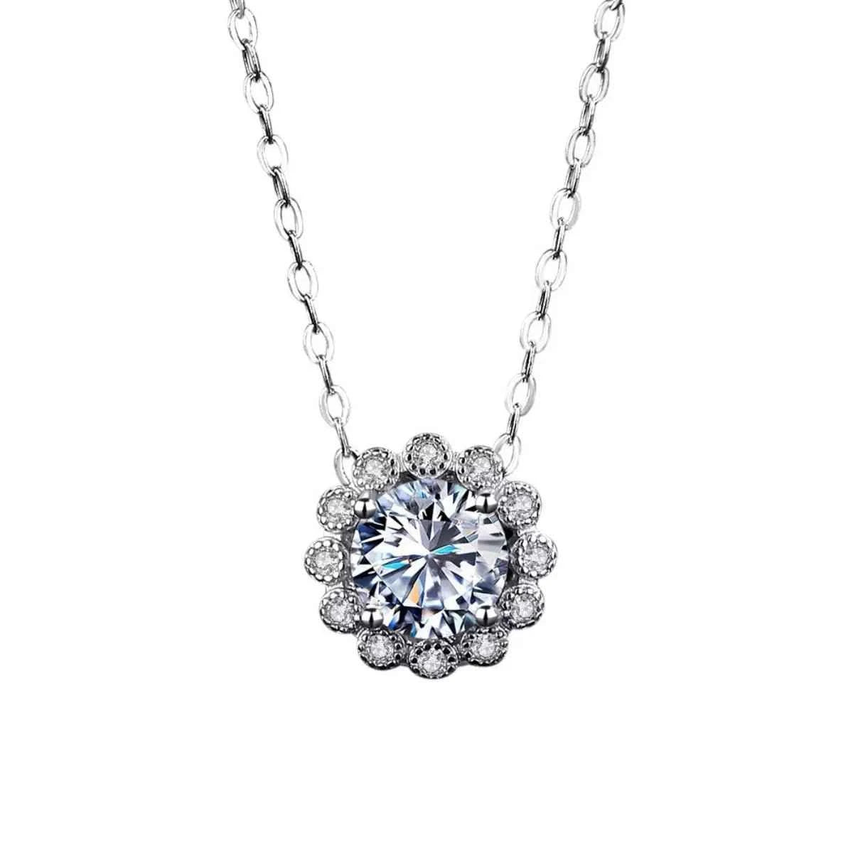 1 Carat Moissanite 925 Sterling Silver Flower Necklace