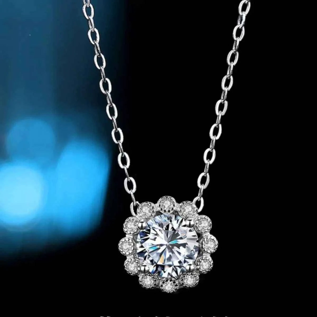 1 Carat Moissanite 925 Sterling Silver Flower Necklace