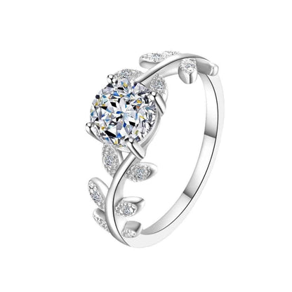 1 Carat Moissanite 925 Sterling Silver Leaf Ring