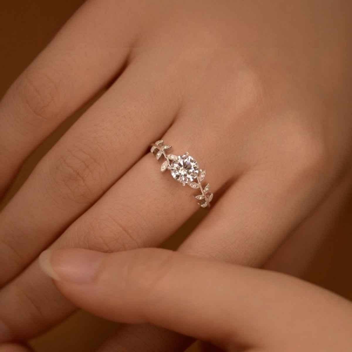 1 Carat Moissanite 925 Sterling Silver Leaf Ring