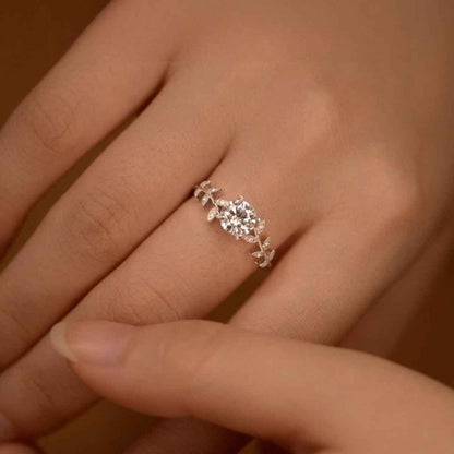 1 Carat Moissanite 925 Sterling Silver Leaf Ring