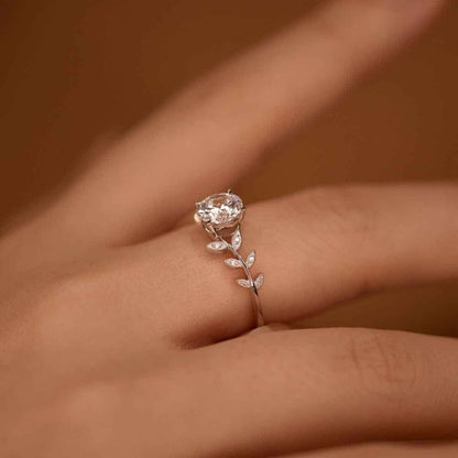1 Carat Moissanite 925 Sterling Silver Leaf Ring
