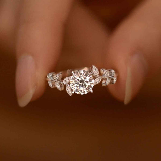 1 Carat Moissanite 925 Sterling Silver Leaf Ring