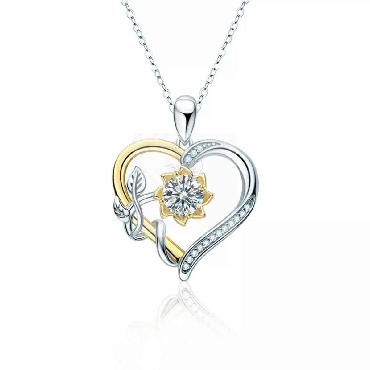 1 Carat Two Tone Heart - Shaped Pendant Necklace