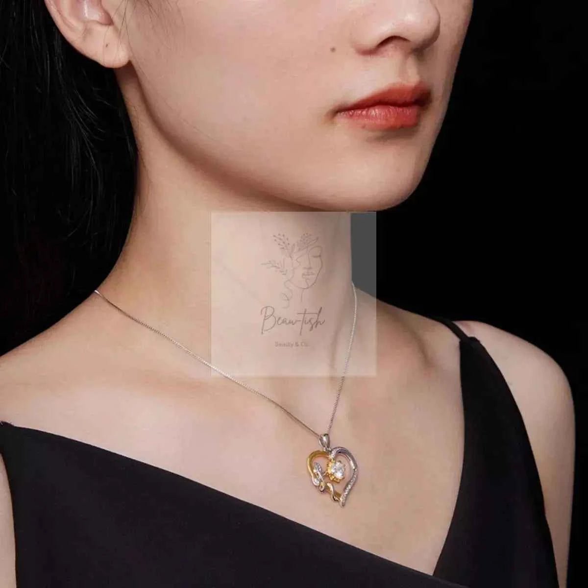 1 Carat Two Tone Heart - Shaped Pendant Necklace