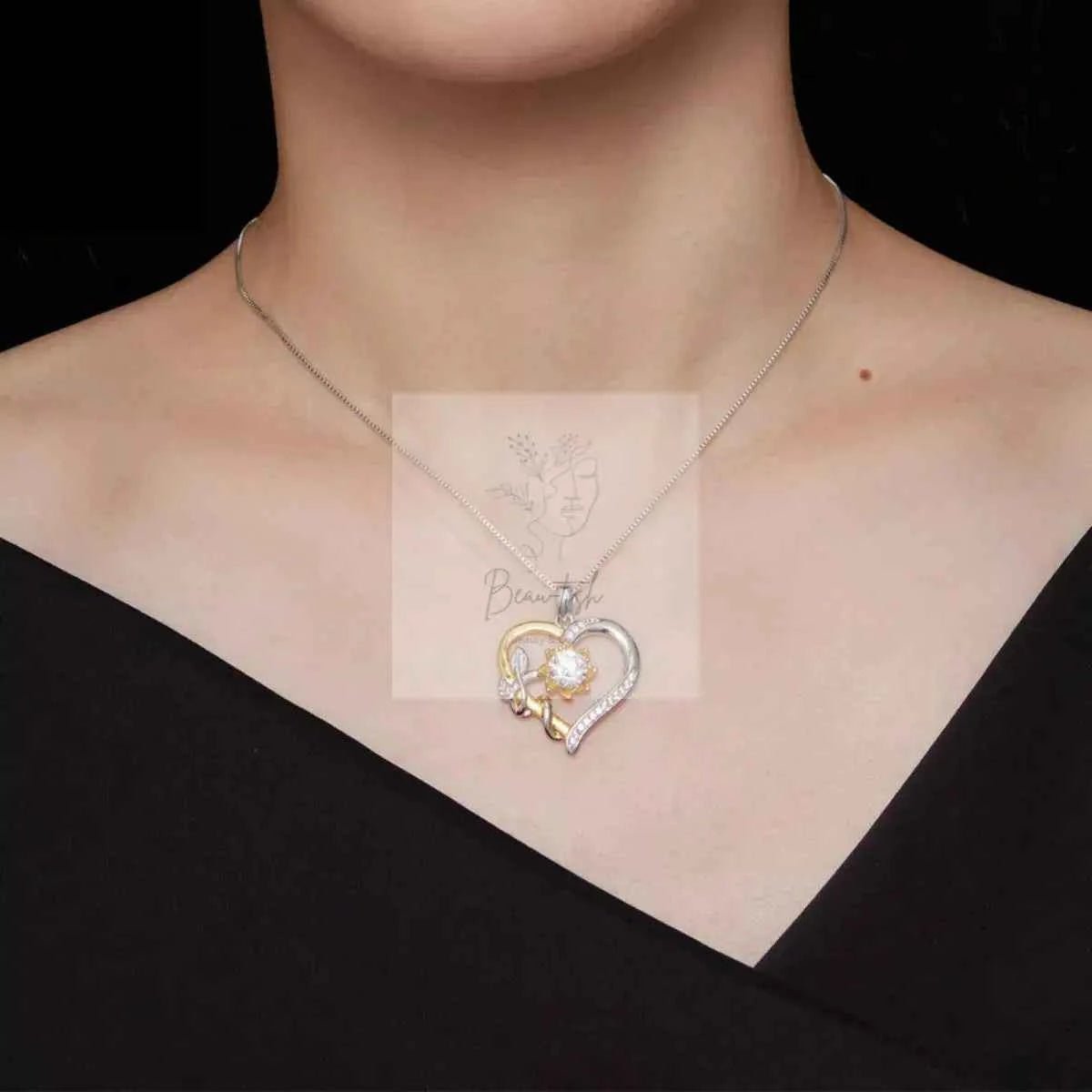 1 Carat Two Tone Heart - Shaped Pendant Necklace