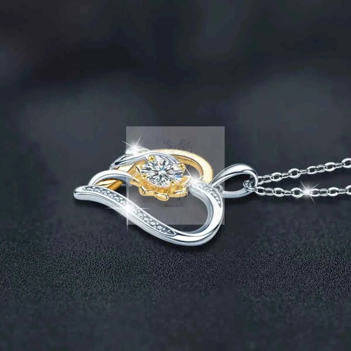 1 Carat Two Tone Heart - Shaped Pendant Necklace