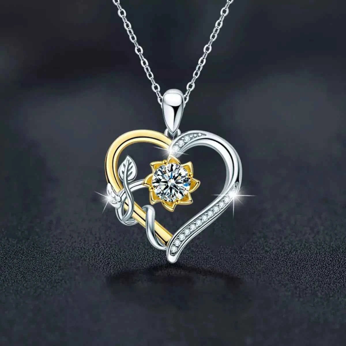 1 Carat Two Tone Heart - Shaped Pendant Necklace