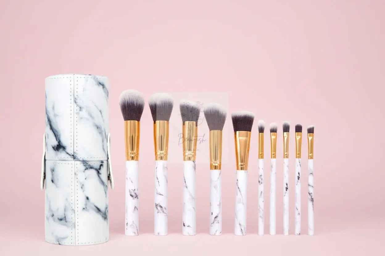 10 piece Barrel White Marble Makeup Brush Collection
