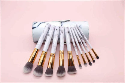10 piece Barrel White Marble Makeup Brush Collection
