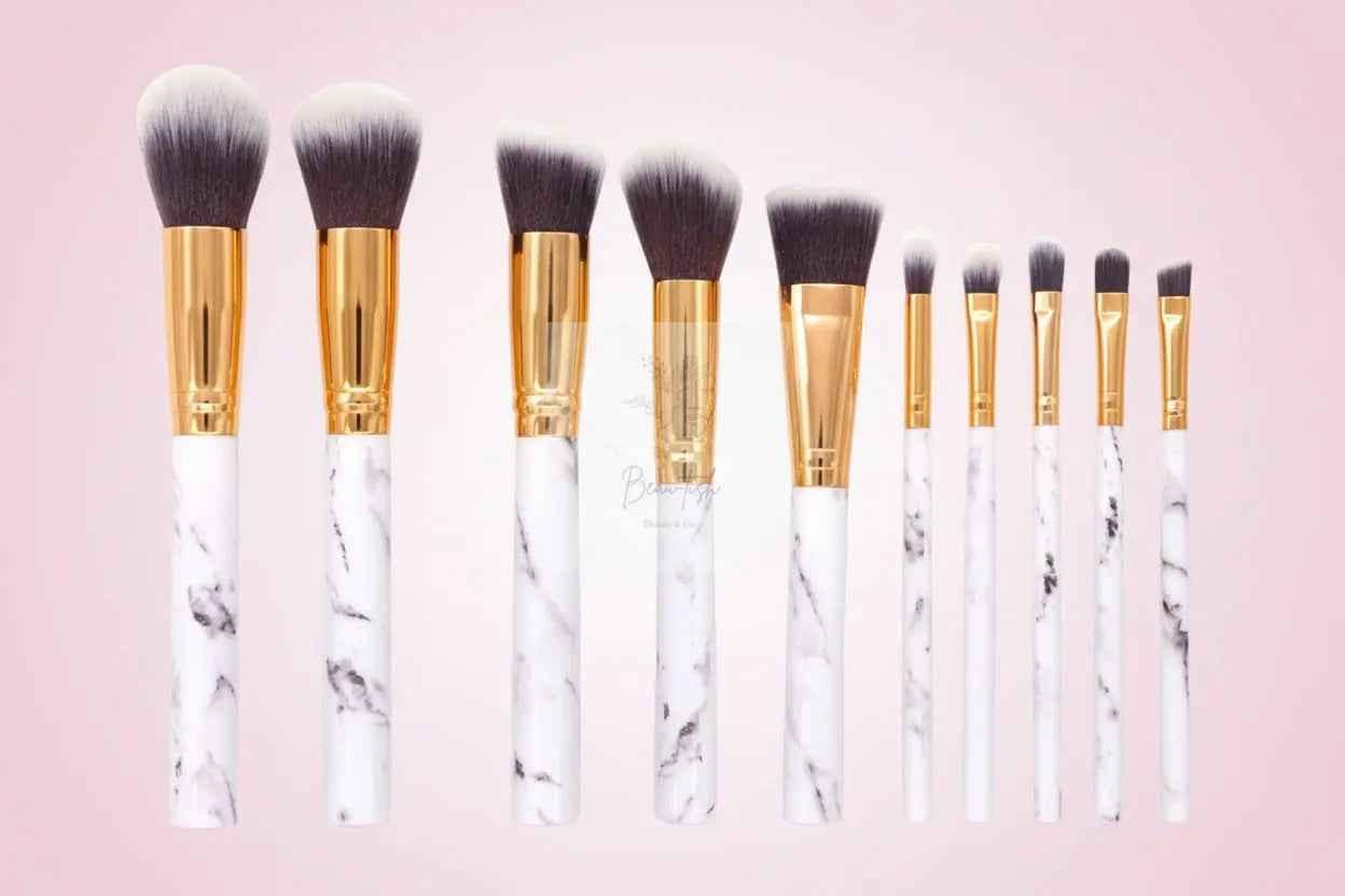 10 piece Barrel White Marble Makeup Brush Collection