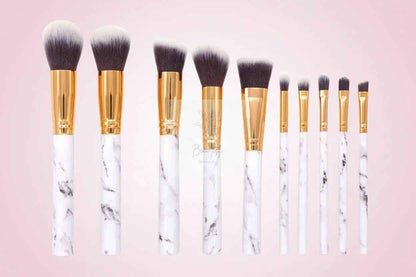 10 piece Barrel White Marble Makeup Brush Collection