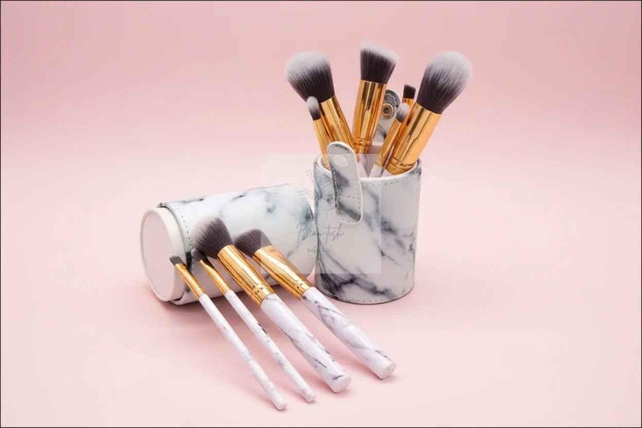 10 piece Barrel White Marble Makeup Brush Collection