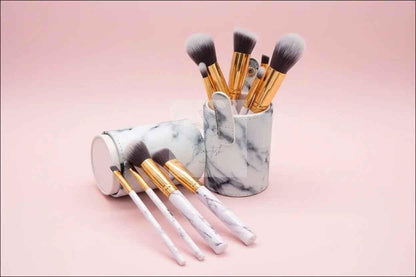 10 piece Barrel White Marble Makeup Brush Collection