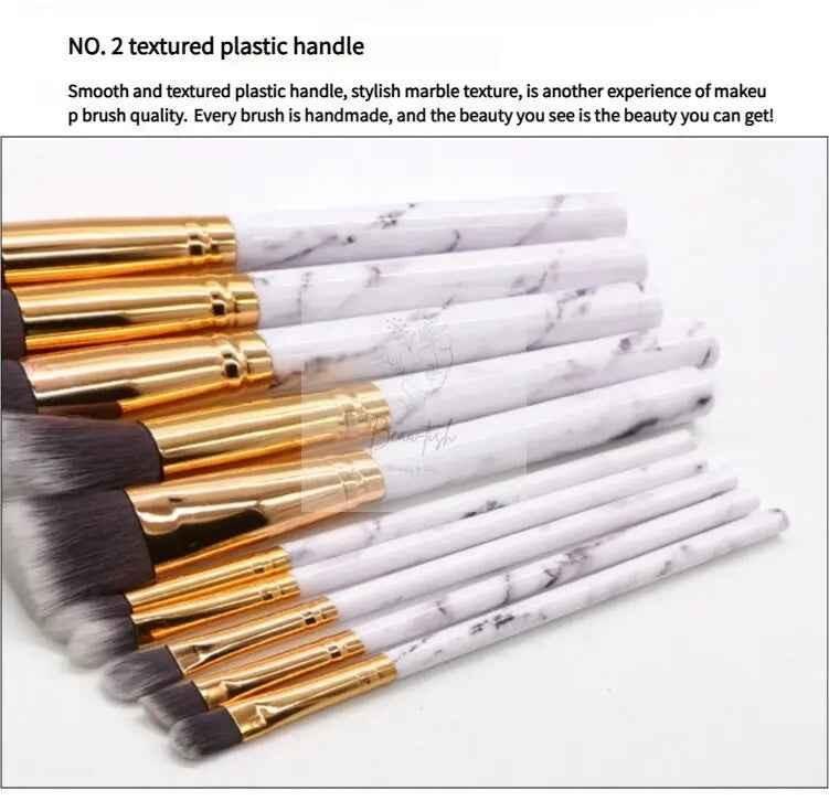 10 piece Barrel White Marble Makeup Brush Collection