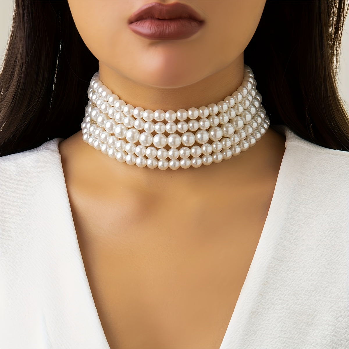 French-Inspired Layered Faux Pearl Choker