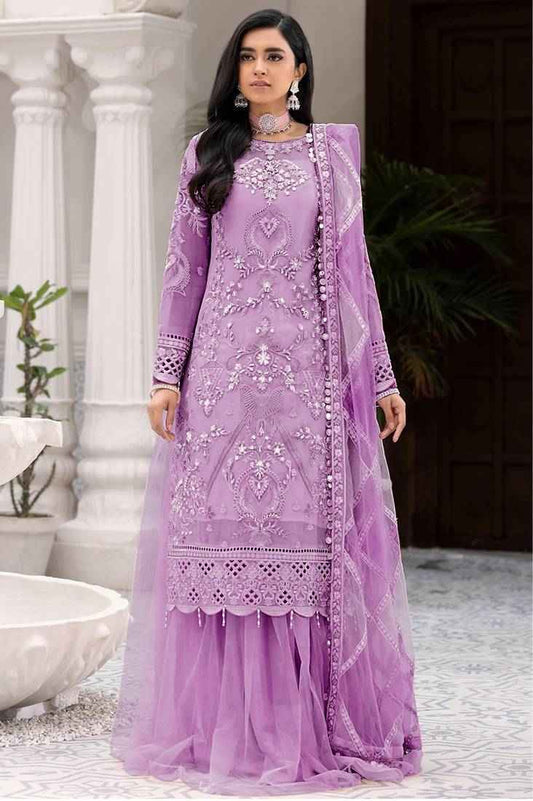 Lavender Embroidered Net Pakistani Salwar Kameez