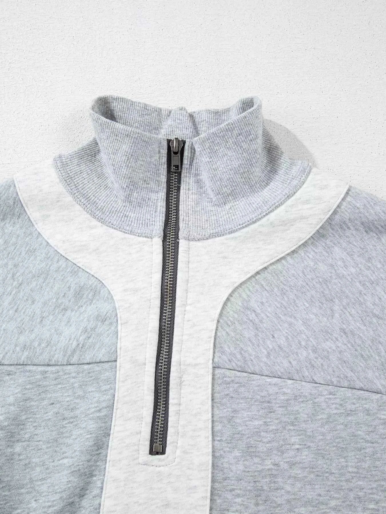 Half Zipper Collared Drop Shoulder Side Slits Sweatshirt