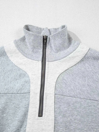 Half Zipper Collared Drop Shoulder Side Slits Sweatshirt
