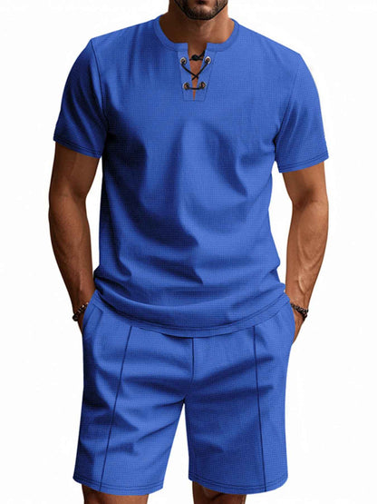 Men's Full Size Casual Short Sleeve Top & Shorts Set Plus Size