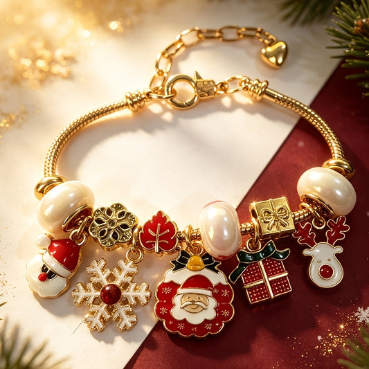 Gold Christmas Charm Bracelet – Adjustable