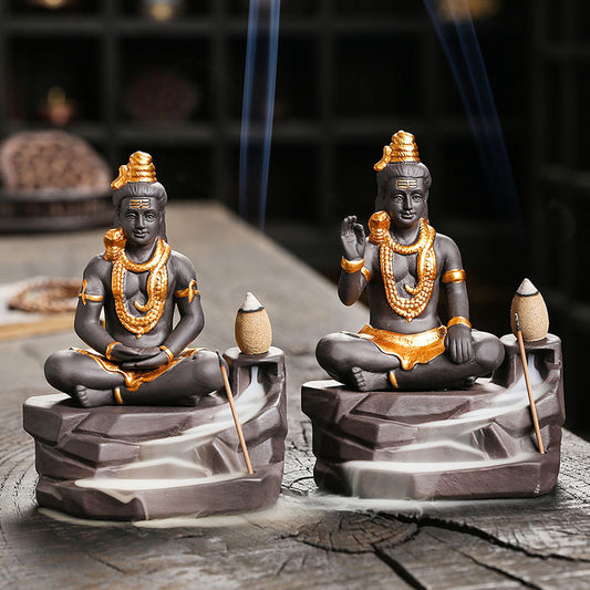 1-Piece Mini Deal Zen Shiva Backflow Incense Holder with Lucky Feng Shui Buddha Statue
