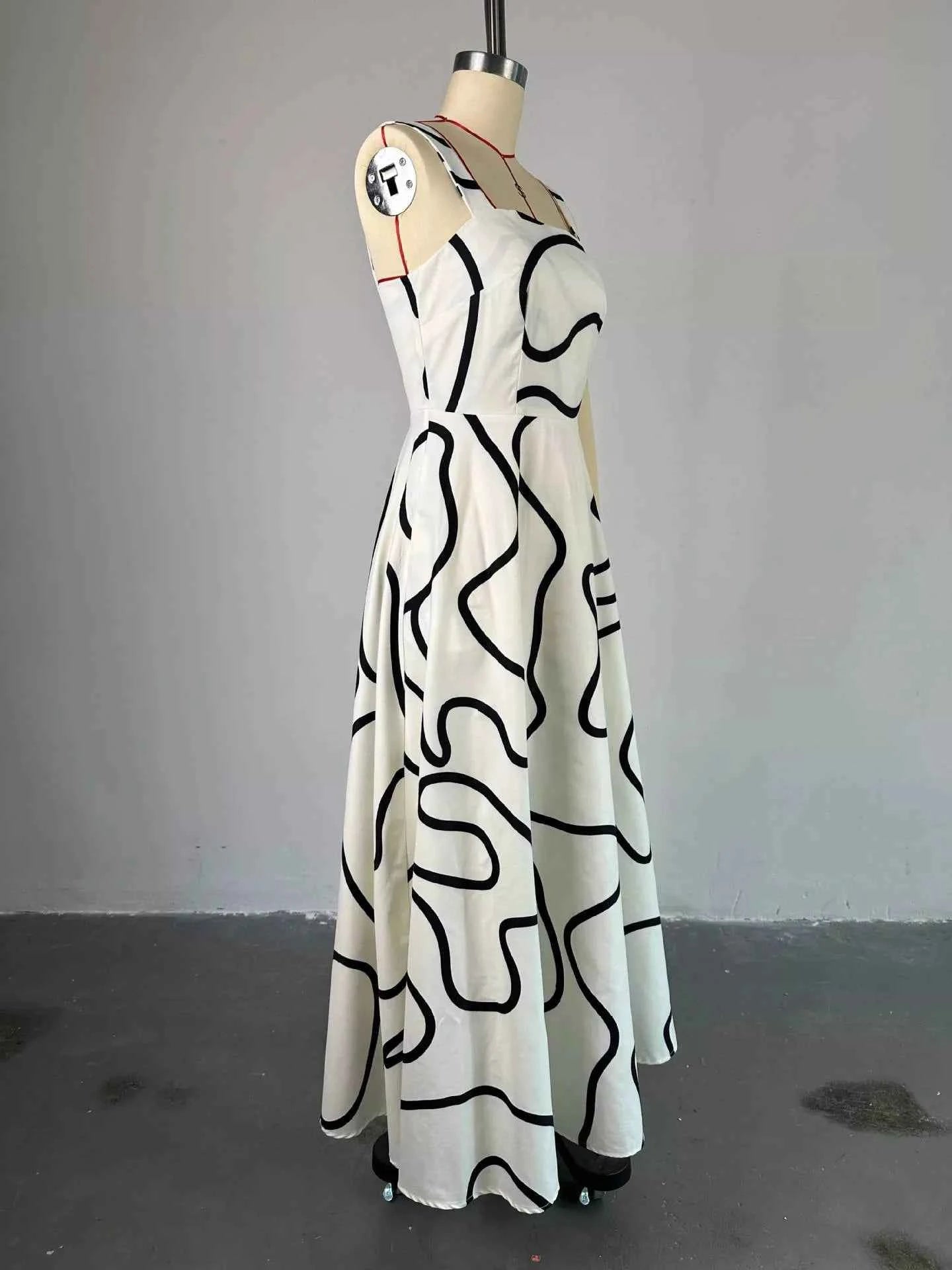 Abstract Print Square Neck Midi Dress