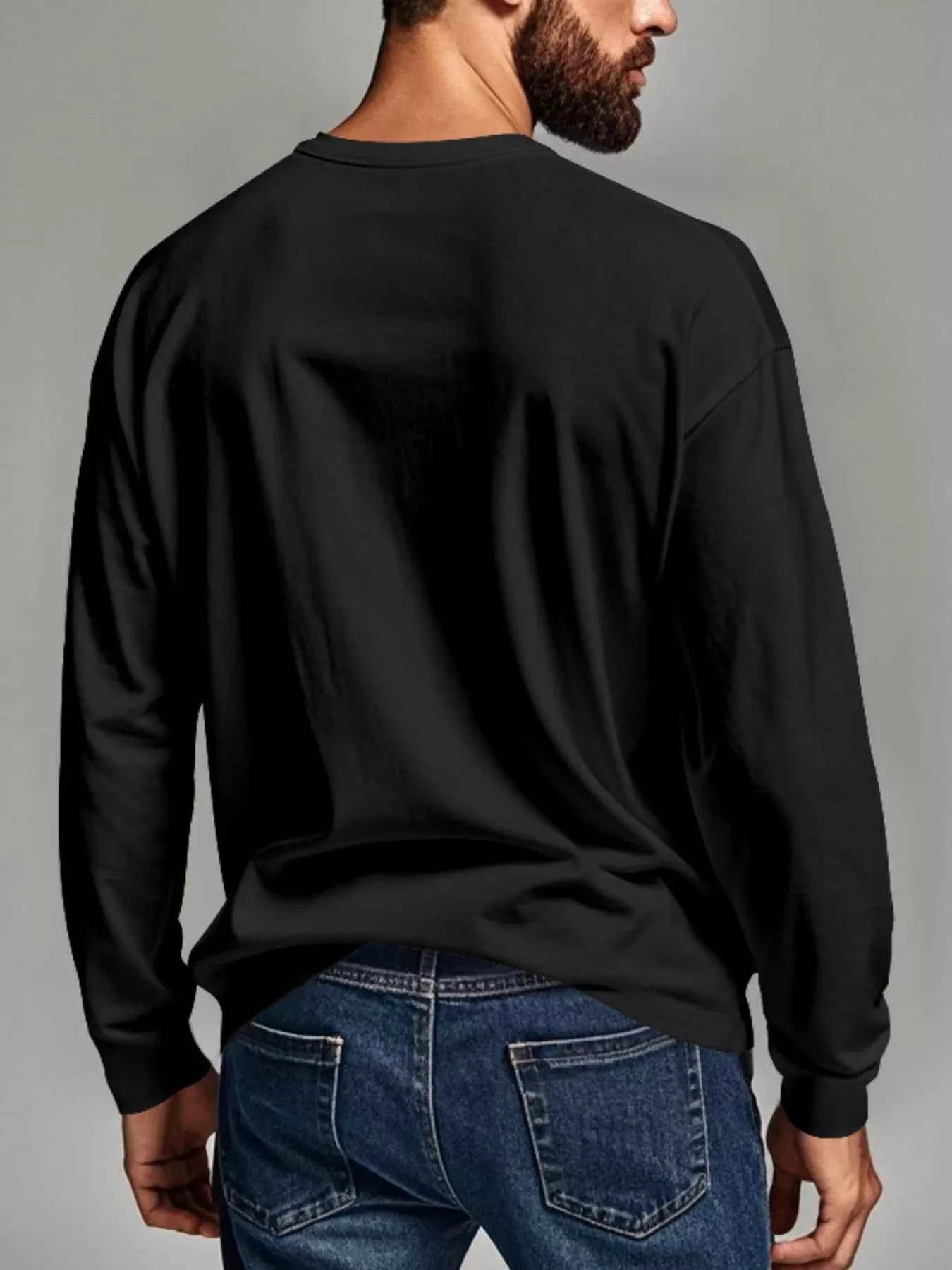 Men's Plus Size Casual Long Sleeve Henley T-Shirt with Pocket