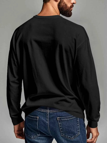 Men's Plus Size Casual Long Sleeve Henley T-Shirt with Pocket