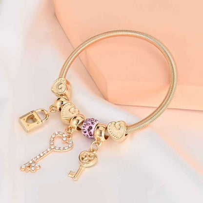 1pc Golden Alloy Heart Pendant Lock Bracelet