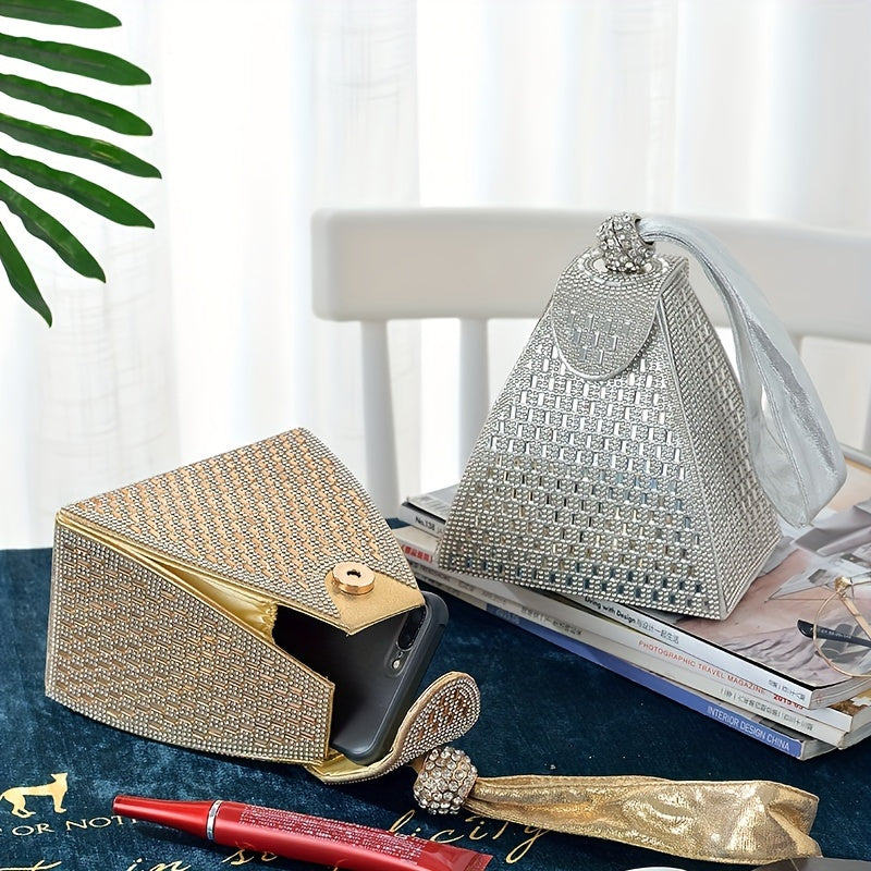 New Triangular Embellished Evening Clutch Bag – Sequin Party & Banquet Handbag