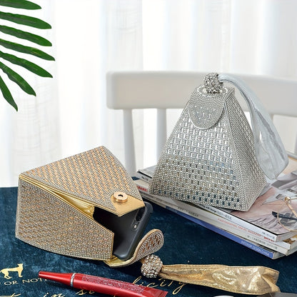 New Triangular Embellished Evening Clutch Bag – Sequin Party & Banquet Handbag