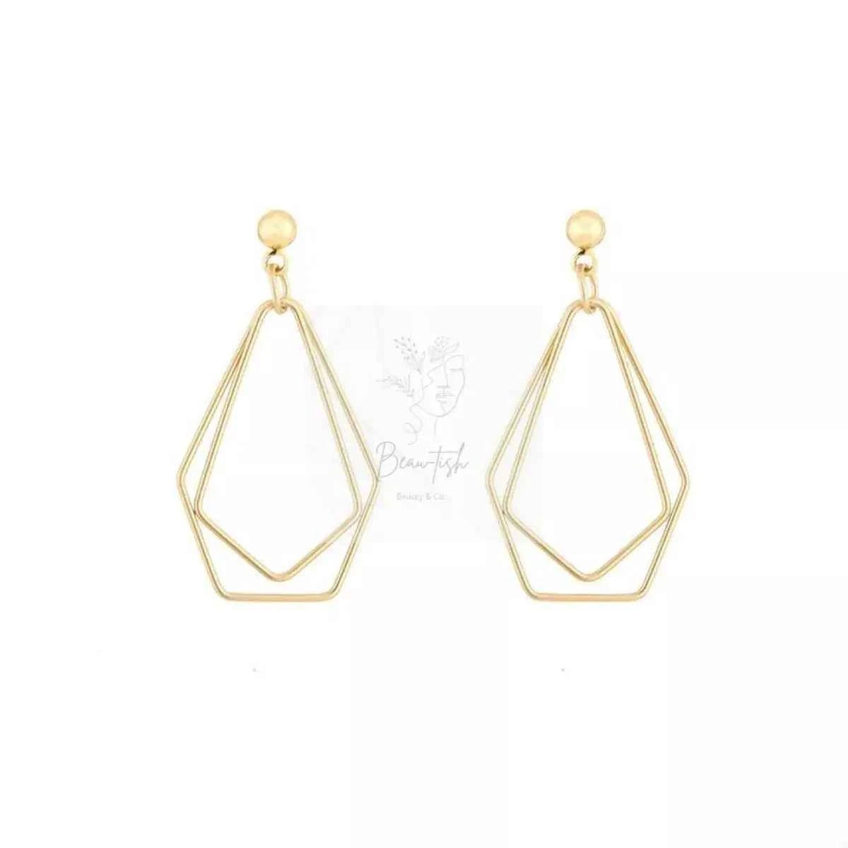 18K Gold-Plated Alloy Geometric Wire Drop Earrings