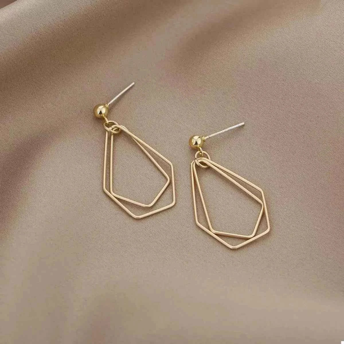 18K Gold-Plated Alloy Geometric Wire Drop Earrings