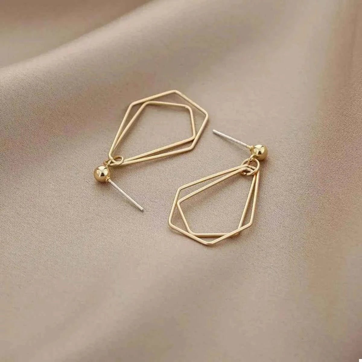 18K Gold-Plated Alloy Geometric Wire Drop Earrings