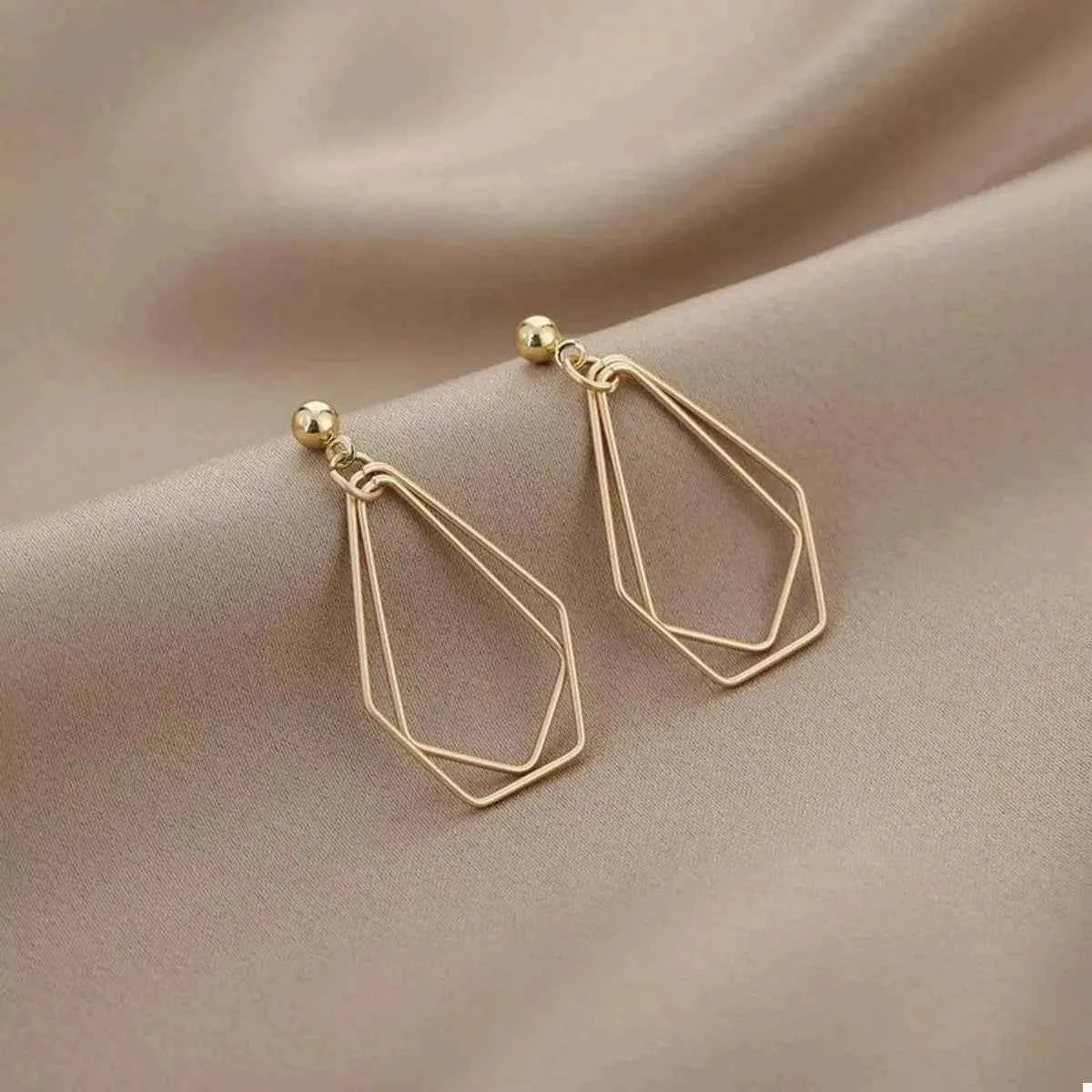 18K Gold-Plated Alloy Geometric Wire Drop Earrings