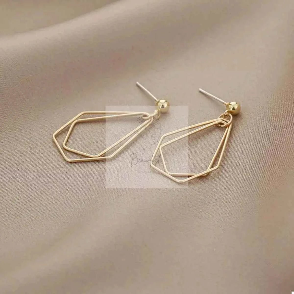 18K Gold-Plated Alloy Geometric Wire Drop Earrings