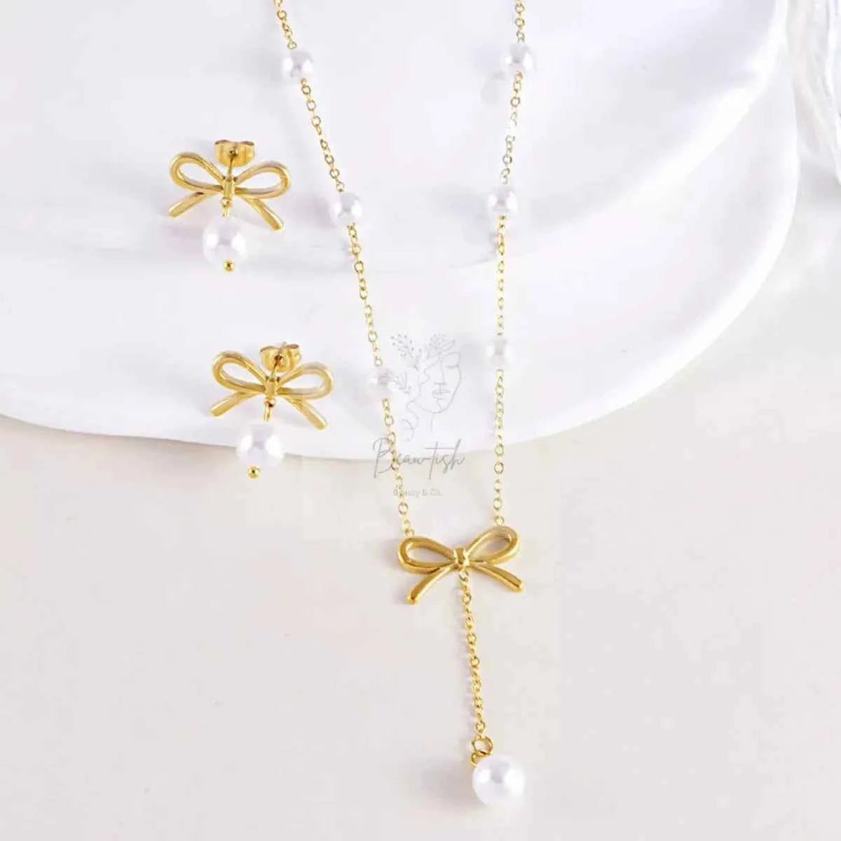 18K Gold-Plated Bowknot Pearl Jewelry Set