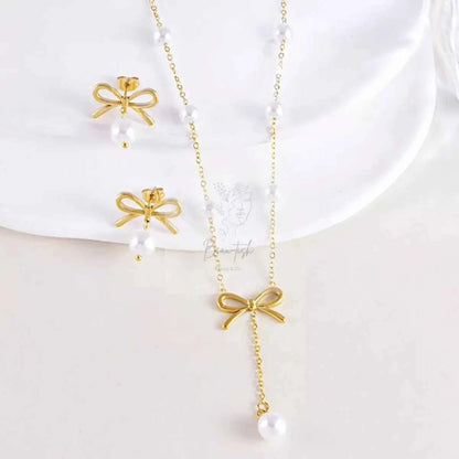 18K Gold-Plated Bowknot Pearl Jewelry Set