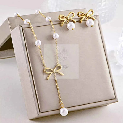 18K Gold-Plated Bowknot Pearl Jewelry Set
