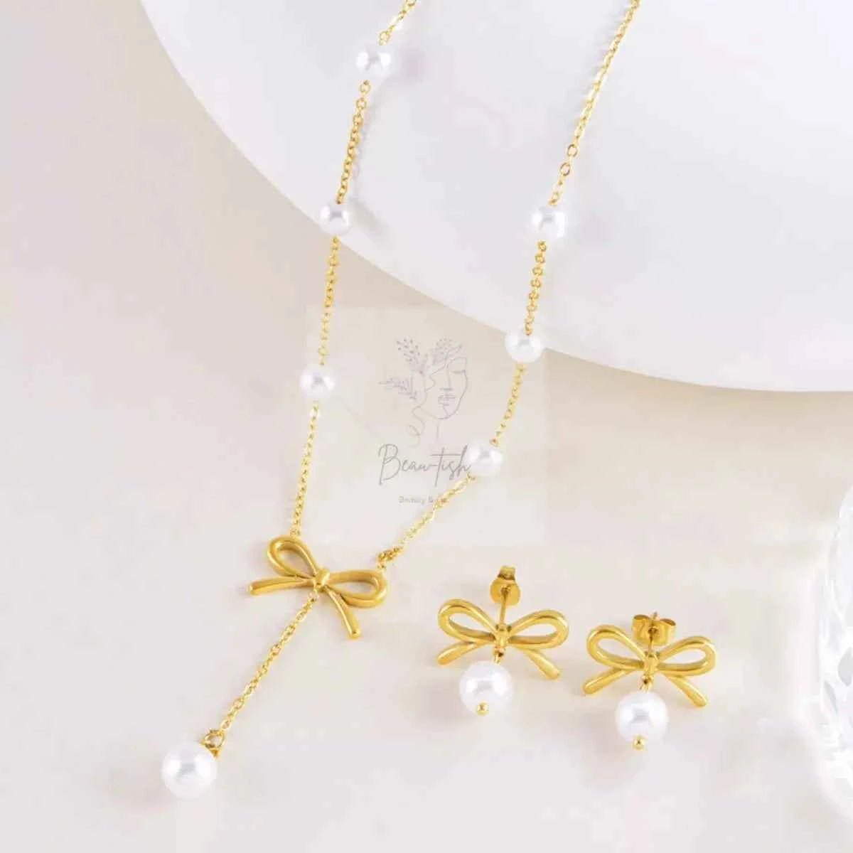 18K Gold-Plated Bowknot Pearl Jewelry Set